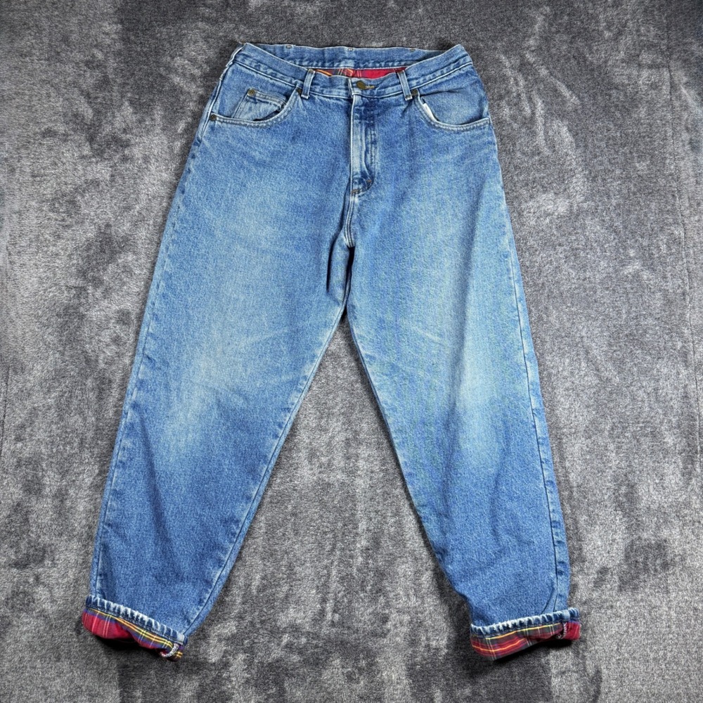 Vintage LL Bean Flannel Lined Jeans Mens 35x32 Blue Denim Plaid Made in USA